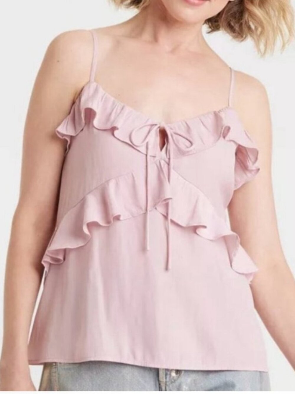 Universal Thread Light Pink Ruffle Tie-Front Camisole - Picture 1 of 4